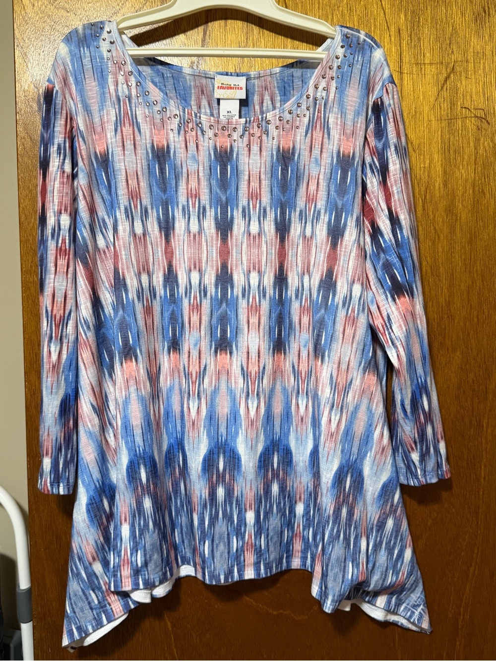 Ruby Rd. Blue & Pink Patterned Long Sleeve Tunic with Stud Accents
